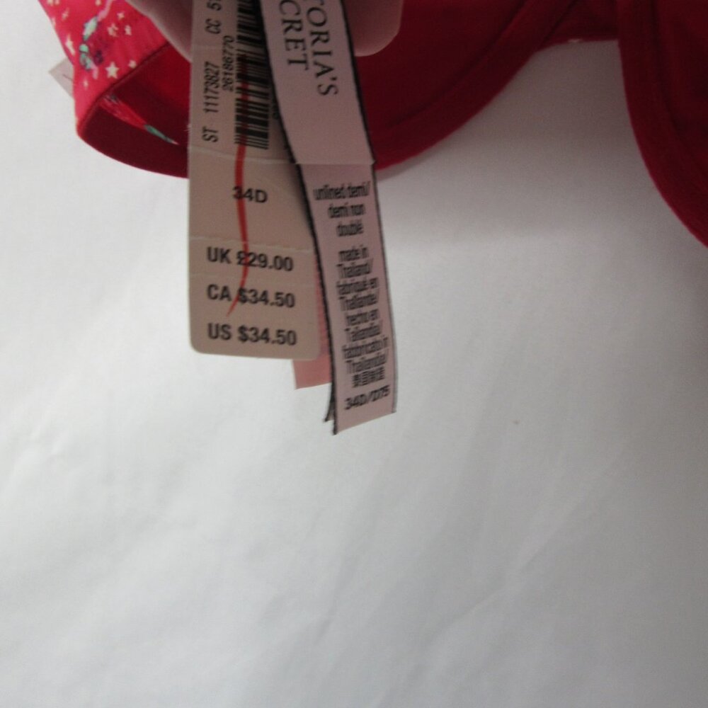 Victoria's Secret Bra Red Floral Demi Unlined Underwire Convertible Size 34D NWT - Picture 8 of 12